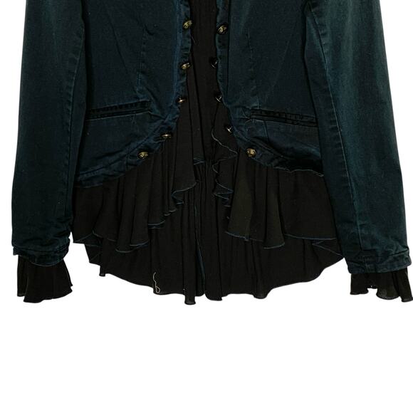 Free People S Ruffles Mixed Media Jacket Charcoal Steampunk Grunge - Picture 6 of 10